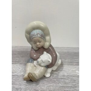 Lladro #1195 Eskimo Playing with Polar Bear Figurine Glossy Spain A-27 N RETIRED